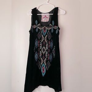 Johnny Was Velvet Sleeveless Embroidered Dress